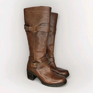 Clarks Women SZ 9 Boots Brown Leather Lined Riding Boot Knee High